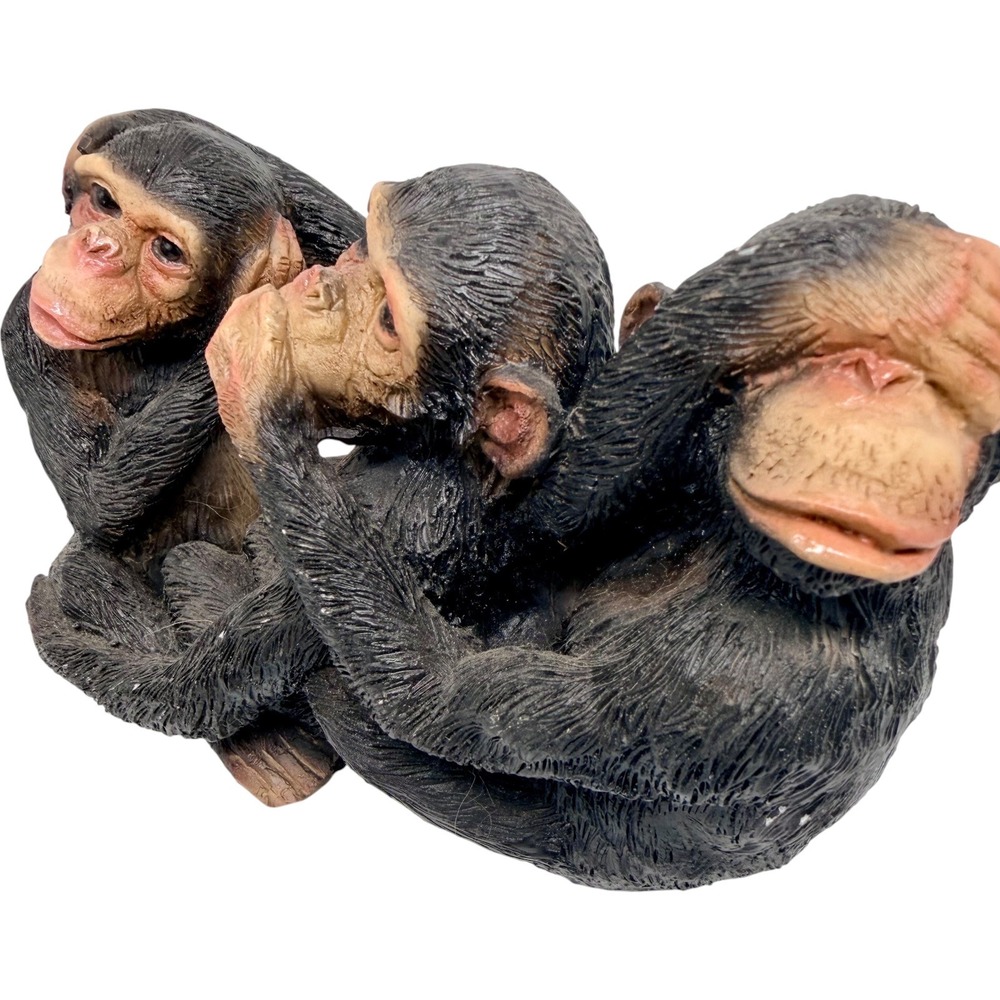 Three Wise Monkeys Resin Figurine See Hear Speak No Evil Chimpanzee Decor